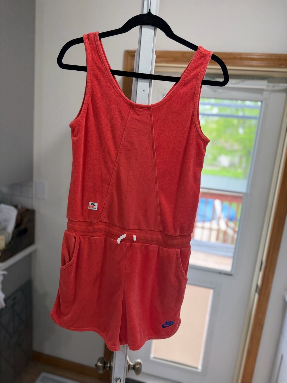 Nike Red/orange Terry Tank Romper with Swoosh Label